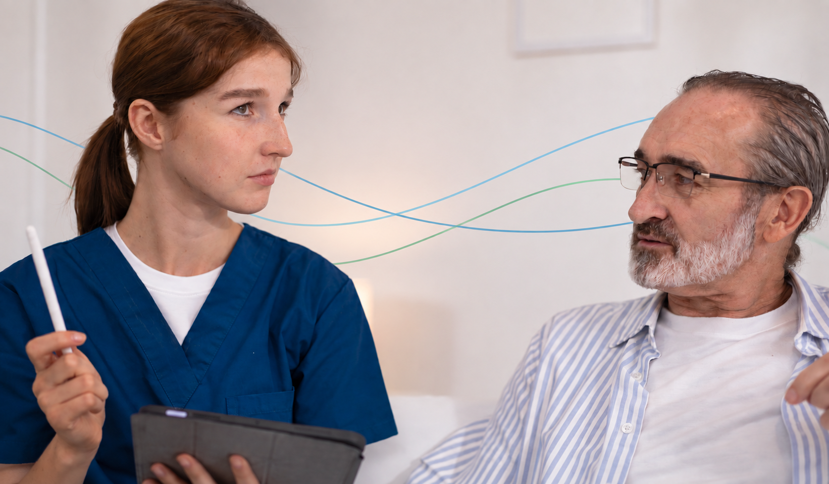 Nurse thinking while working with patient