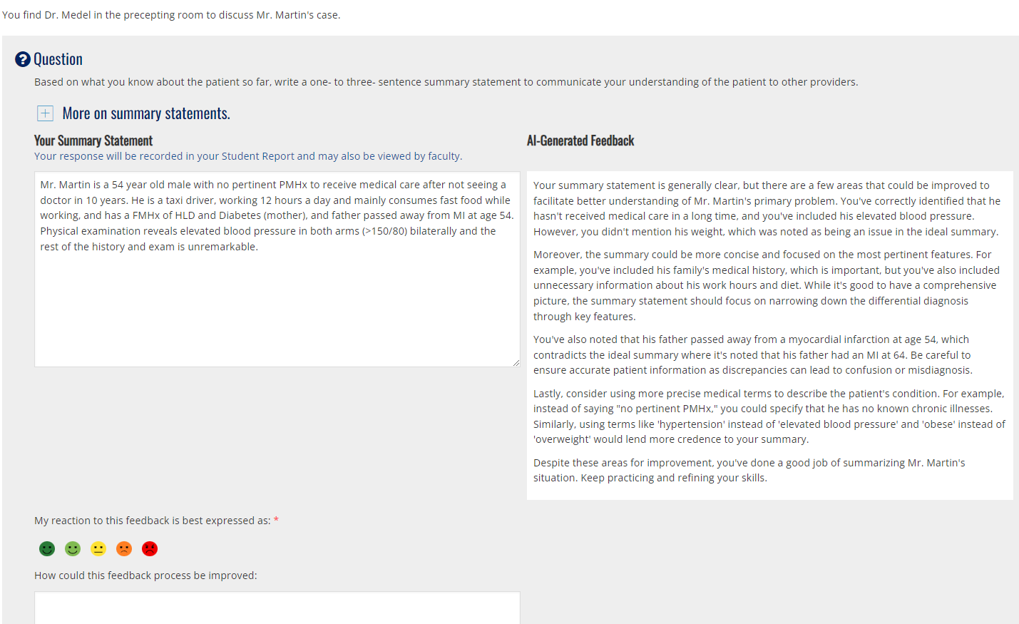 AI-Generated Feedback Aquifer uses AI-Generated feedback to help students improve clinical skills