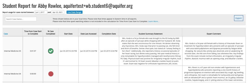 Summary Reports for Educators Student summary statements are shown next to expert comments in reports for faculty