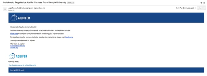 Email with "click here" link to get into Aqueduct.