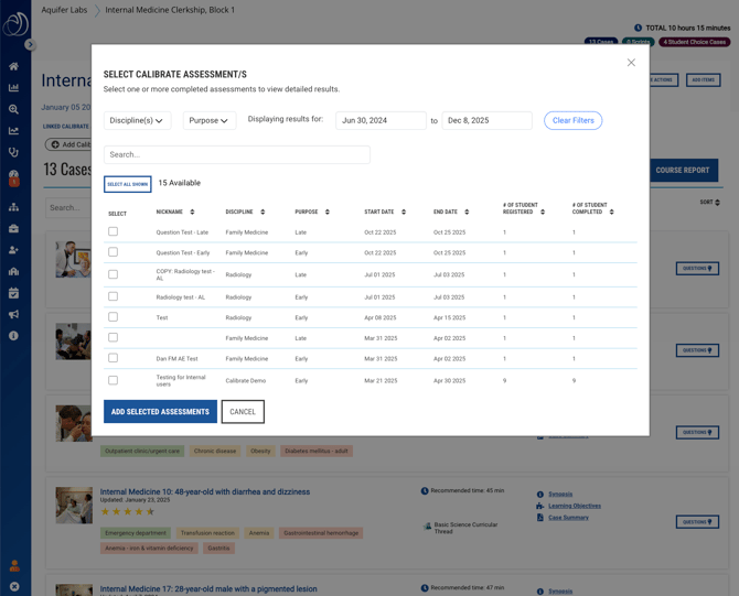 Selecting Calibrate assessment deliveries