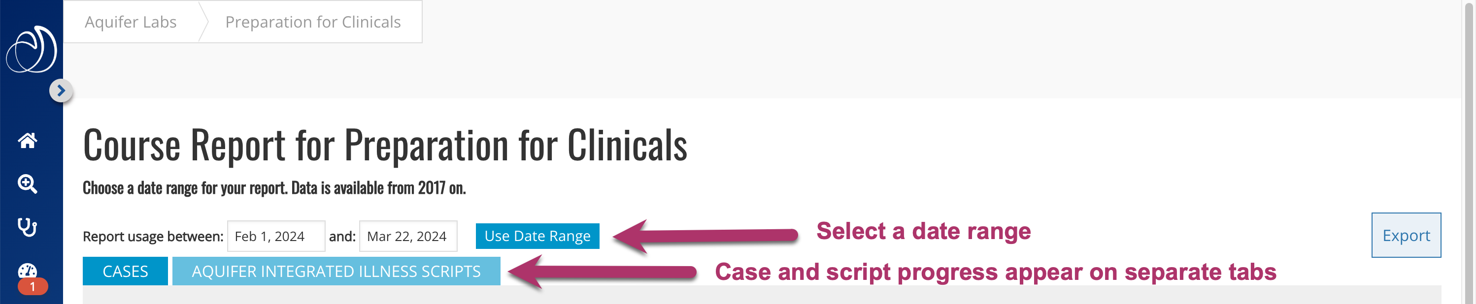 Select Date Range and Choose Cases or Scripts