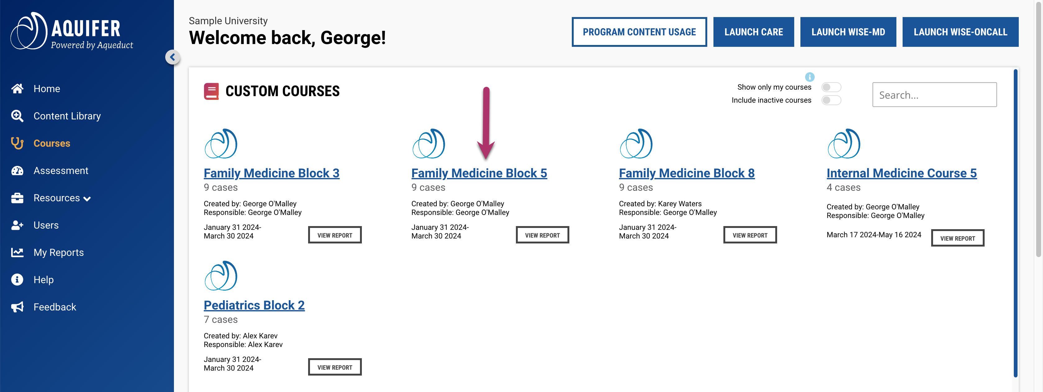 Select Course from Course Page