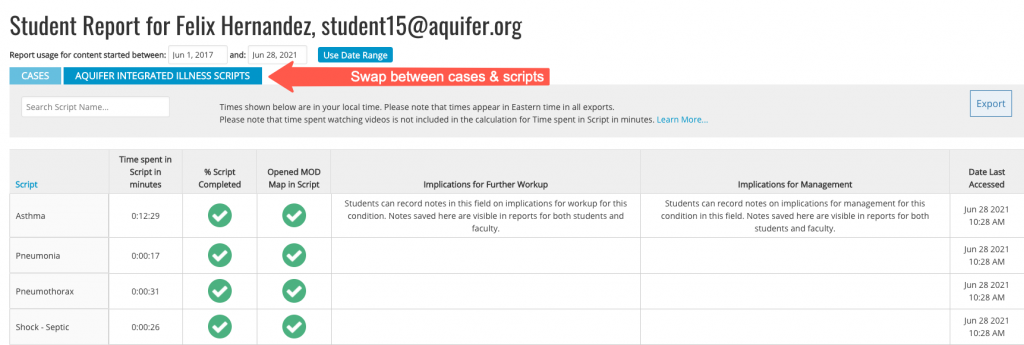 Integrated Illness Script Student Report