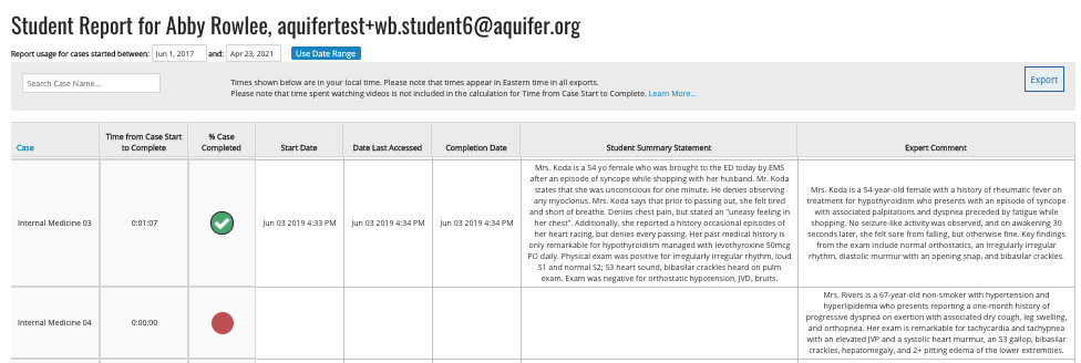 Student summary statements are shown next to expert comments in reports for faculty